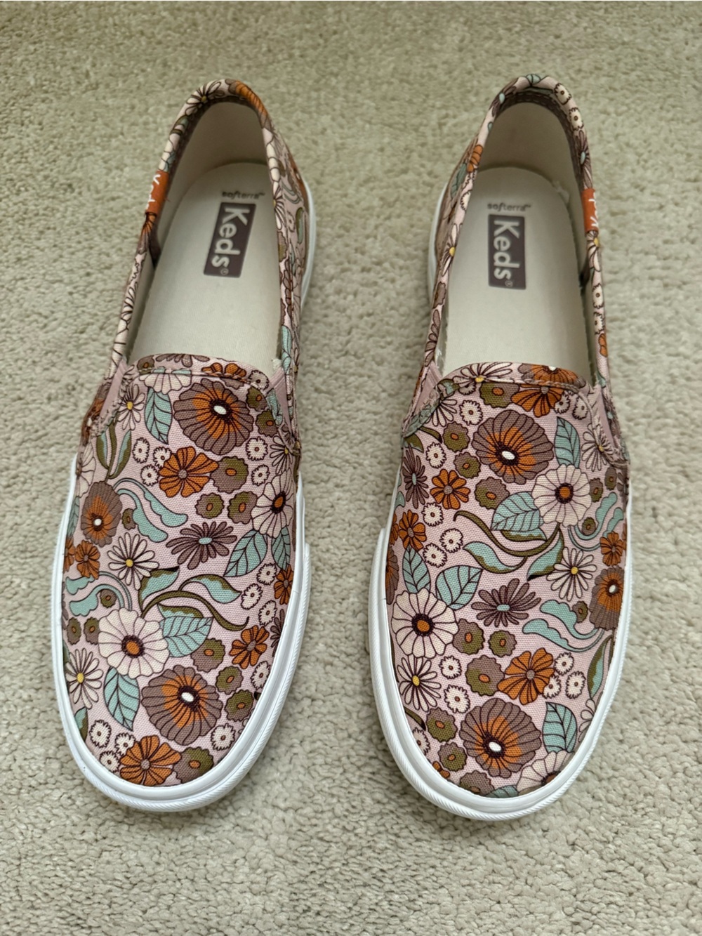 Keds Double Decker Slip-On Sneakers, Softerra, Floral Print, Pink, 7, NWOB